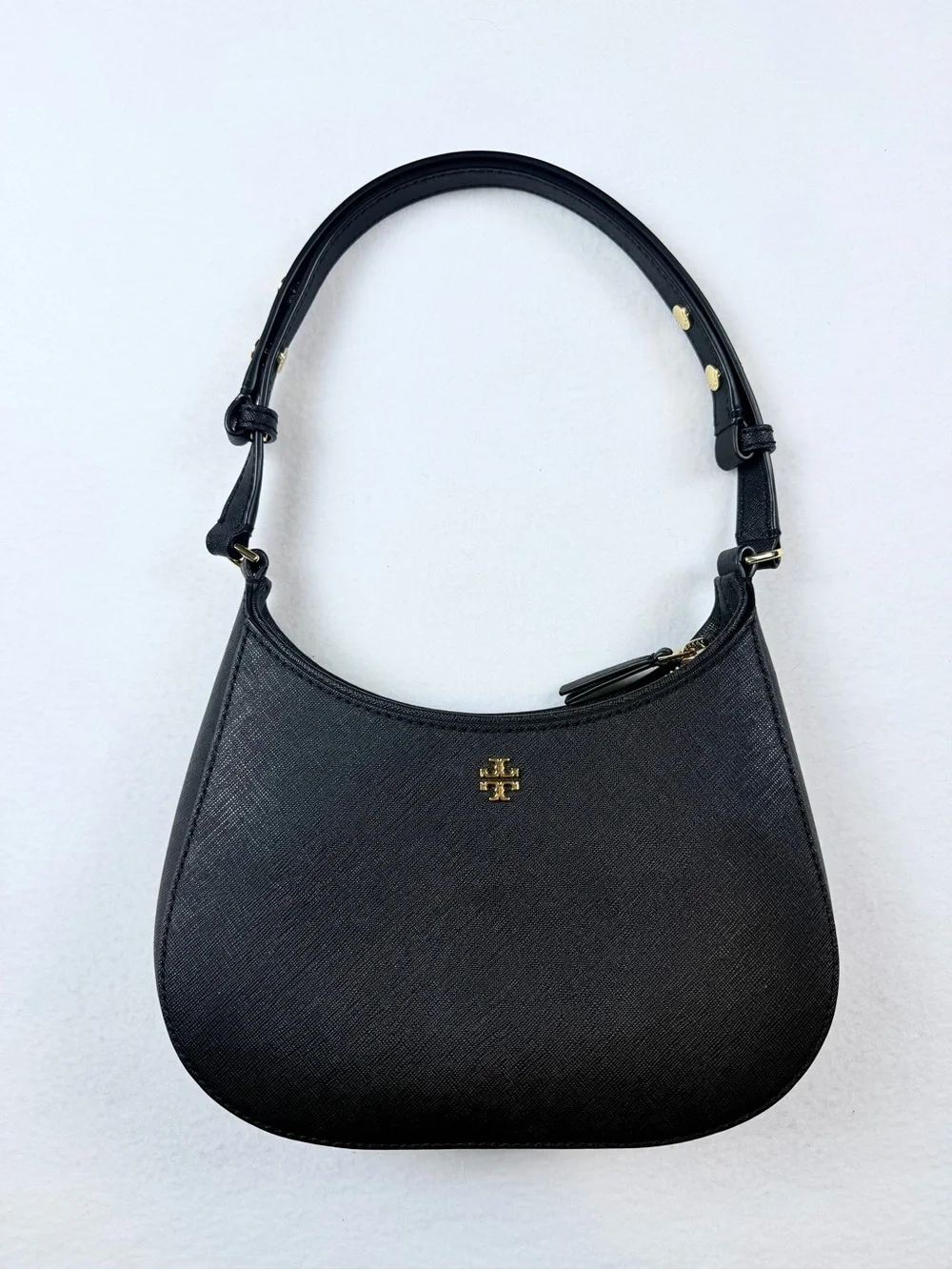 Tory Burch Black Emerson Zip Shoulder Bag Gold Hardware